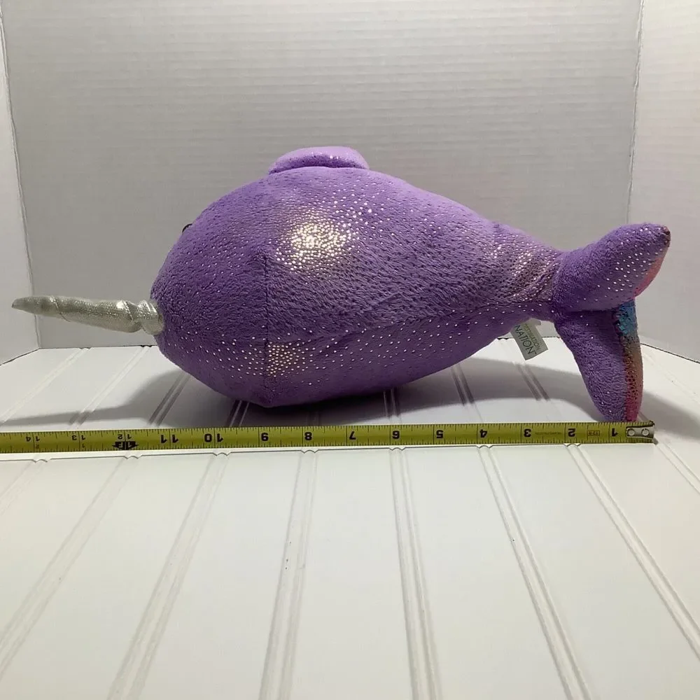 Aurora 16” Plush Narwhal WHALE Purple Gold Glitter Stuffed Animal